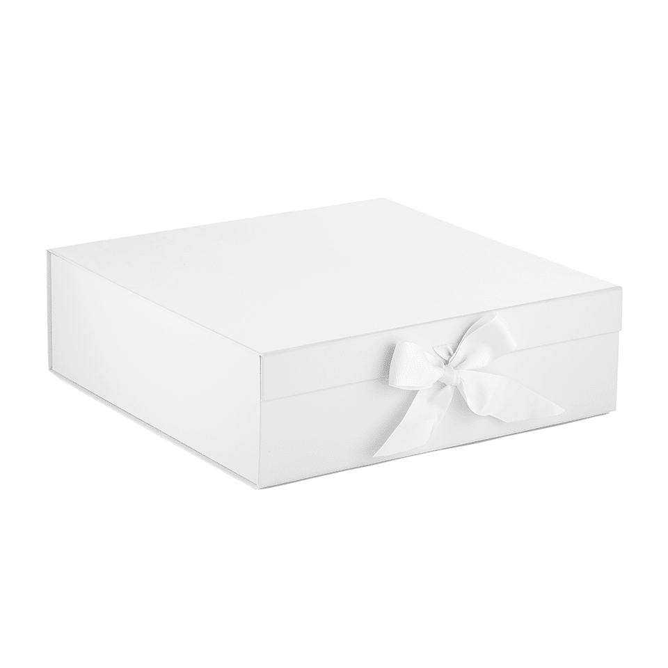 Square Magnetic Gift Box with Satin Ribbon – White Matte