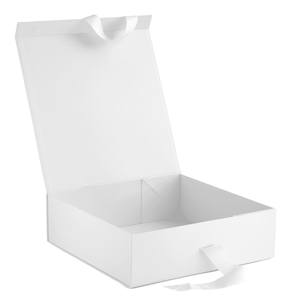 Square Magnetic Gift Box with Satin Ribbon – White Matte
